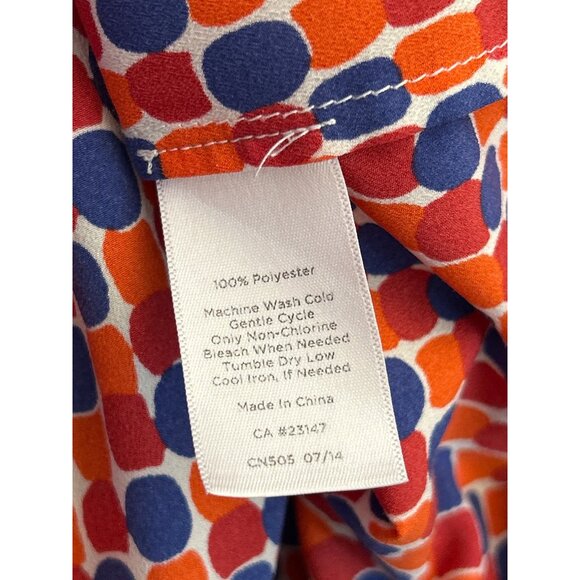 Talbots Geometric Red Blue Print Long Sleeve Button Blouse Classic Chic Top 2X - Picture 6 of 7